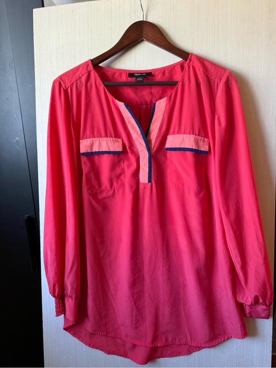 Style & Co. Tops - Style & Co. Women's Pink Split-Neck Long-Sleeve Blouse